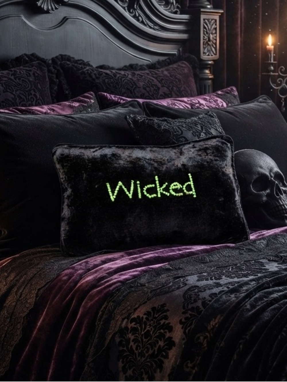 Black Velvet 'Wicked' Accent Pillow